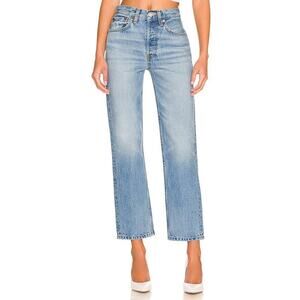 Re/Done 70s Stove Pipe Jeans Favorite Bleu Button Fly Straight Hi Rise Womens 31